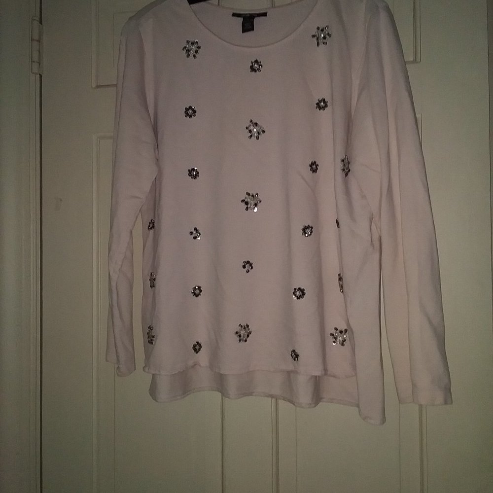 Style & Co. Mauve Pink Sequin Clusters Long Sleev… - image 1